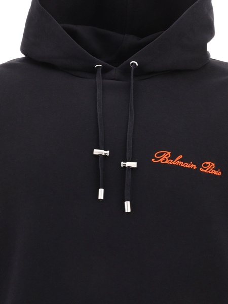 Balmain Signature Embroidery Hoodie - Eka Noir Rouge / XS