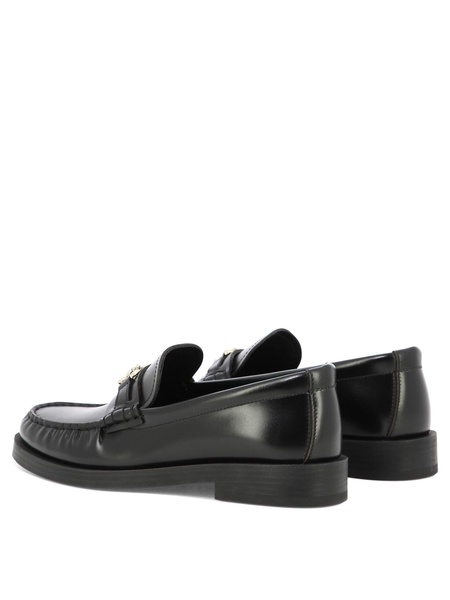 JIMMY CHOO Women's Black Leather Loafers with JC Emblem and Monochrome Hardware