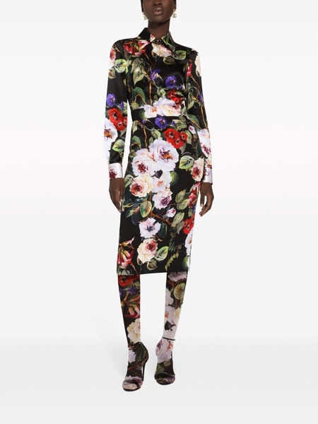 Dolce & Gabbana Flower Printed Silk Charmeuse Longuette Tubino Skirt