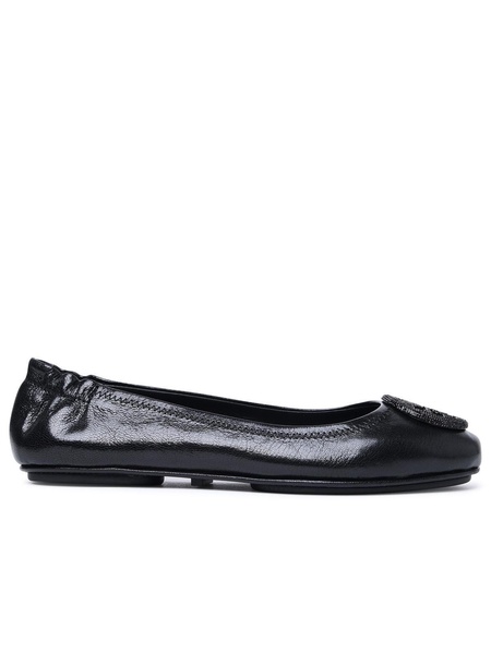 Tory Burch 'Minnie Travel' Black Leather Ballet Flats