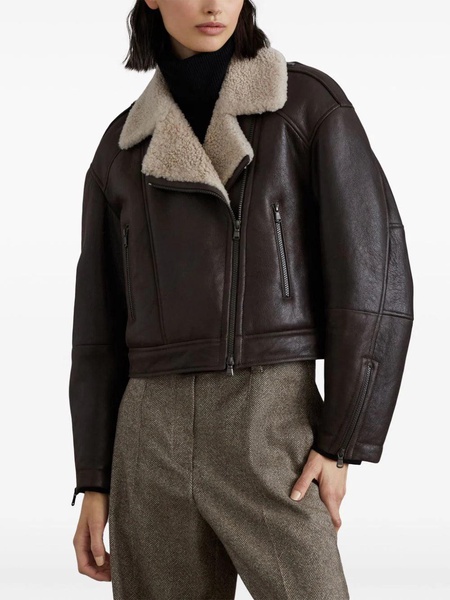 Brunello Cucinelli Leather Biker Jacket With Shearling Collar