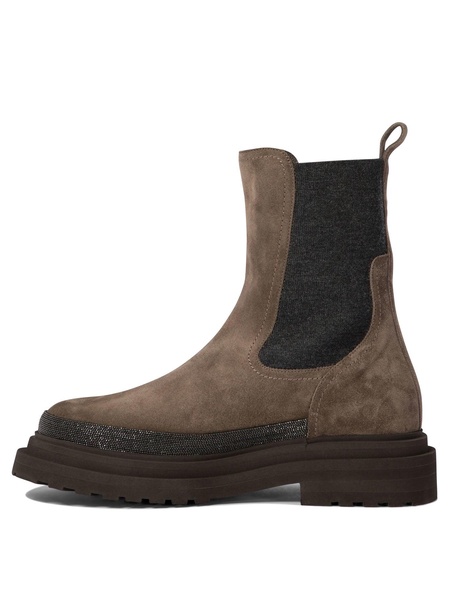 BRUNELLO CUCINELLI Elegant Jewel-Adorned Chelsea Ankle Boots