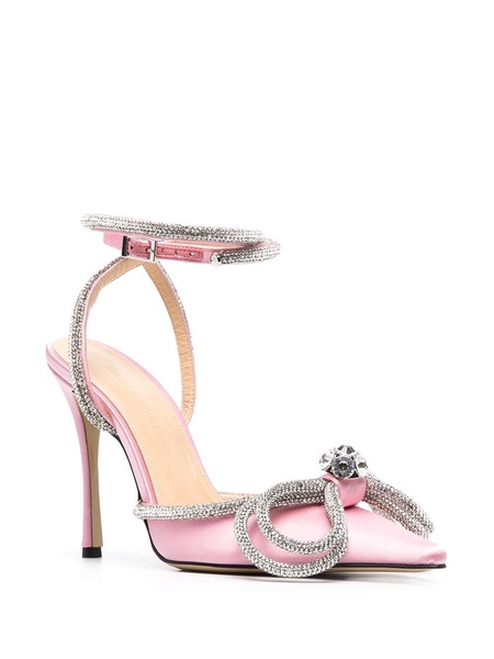 Mach & Mach Double Bow Crystal Embellished Satin Slingback Pumps