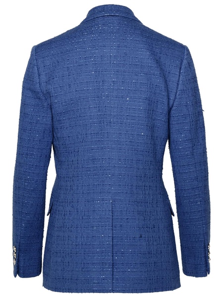 Versace Blue Cotton Blend Blazer Woman