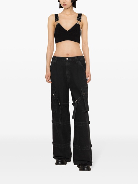 buckle-straps ribbed cropped top