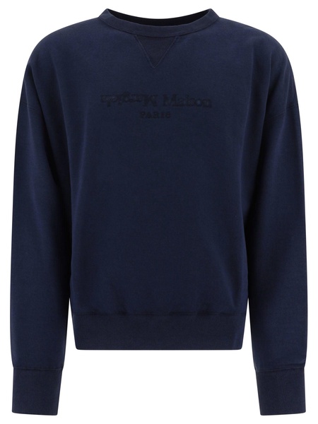 MAISON MARGIELA Navy Blue Embroidered Logo Cotton Sweatshirt for Men