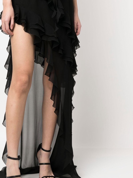 Alessandra Rich Ruffles Detail Silk Georgette Evening Dress