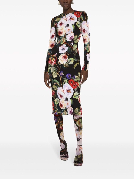 floral-print long-sleeve midi dress