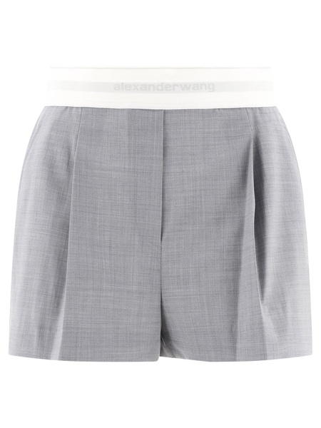 Alexander Wang High Waist Pleated Shorts With Logo Elastic