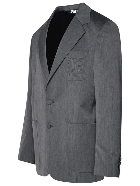 Palm Angels Grey Virgin Wool Blend Blazer Man