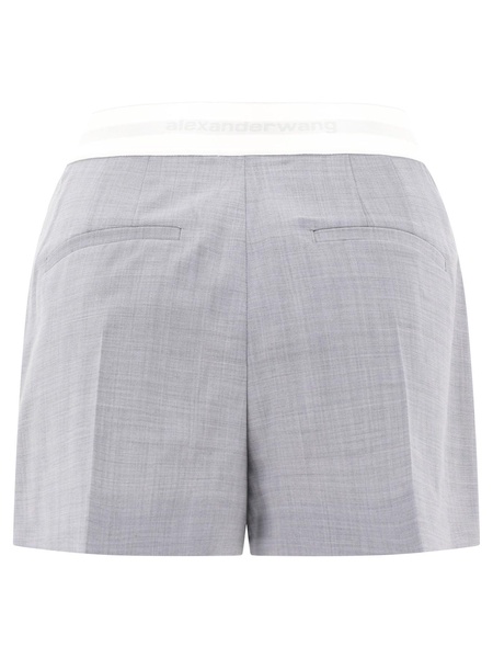 Alexander Wang High Waist Pleated Shorts With Logo Elastic