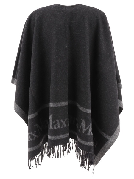 Max Mara Jacquard Logo Decorated Wool Poncho