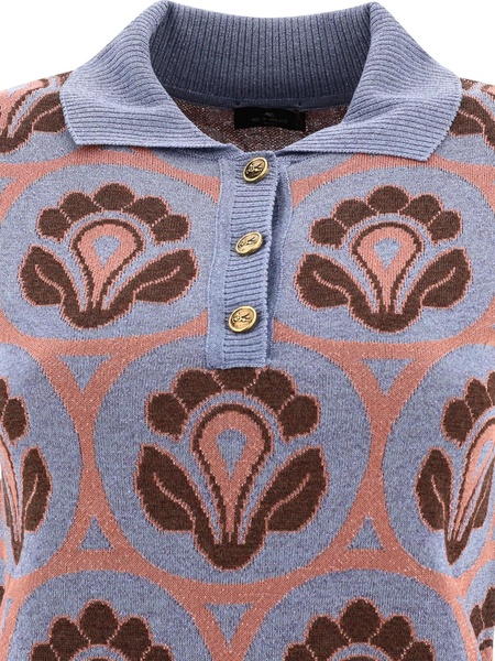 Etro Floral-Jacquard Short-Sleeved Knitted Polo Top