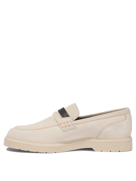 BRUNELLO CUCINELLI Beige Suede Loafers for Women with Almond Toe and Rubber Sole