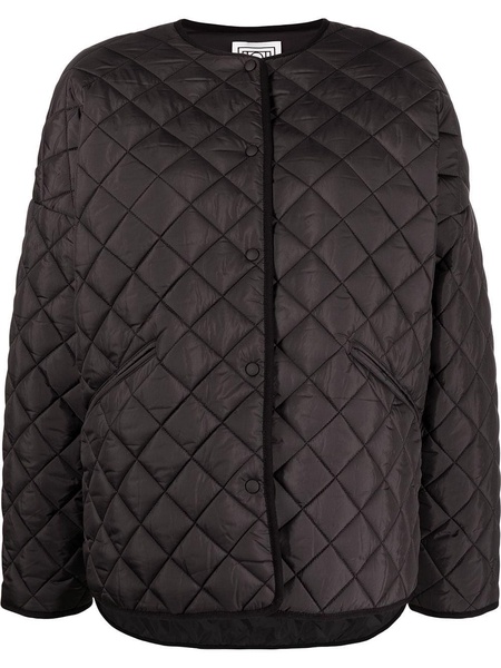 Black Quilted Jacket With Round Neckline In Recycled Fabric Woman