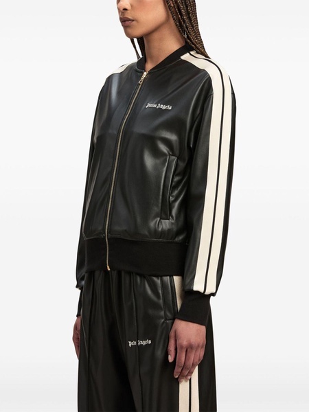 Palm Angels Logo Leather Effetc Track Bomber Jacket