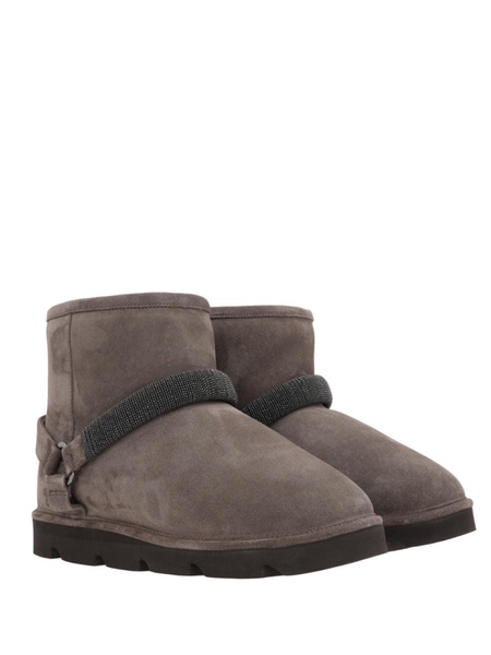 Brunello Cucinelli Suede Ankle Boot With Shiny Strap