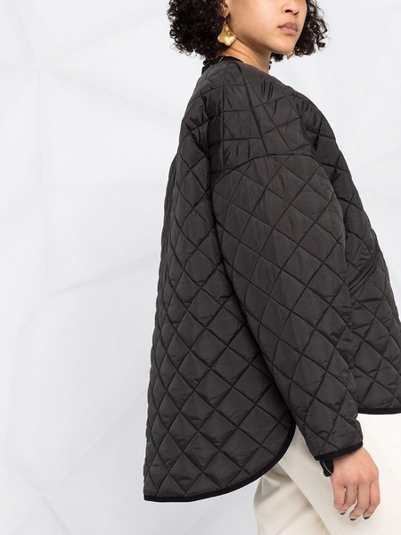 Black Quilted Jacket With Round Neckline In Recycled Fabric Woman