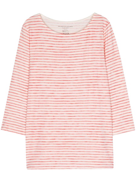 Majestic Striped Linen Blend Boat Neck T Shirt