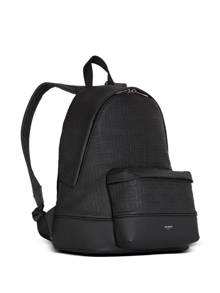 Black Grained Leather Backpack With Monogram