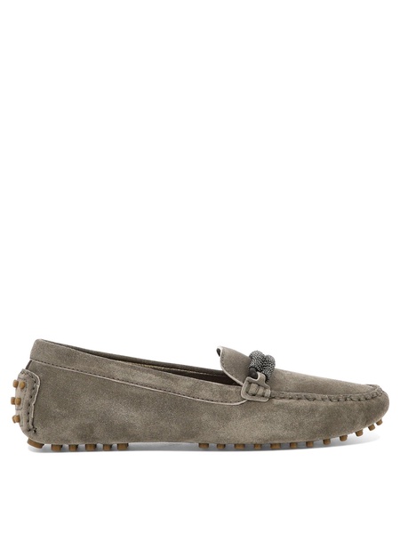 BRUNELLO CUCINELLI Suede Loafers with Monili Chain Detail