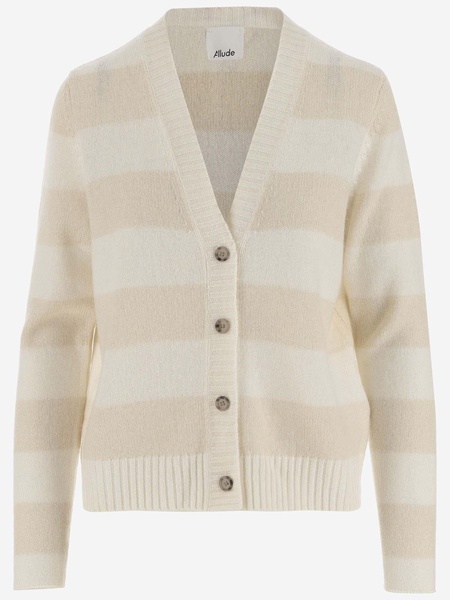 Allude Wool And Cashmere Blend Striped Cardigan