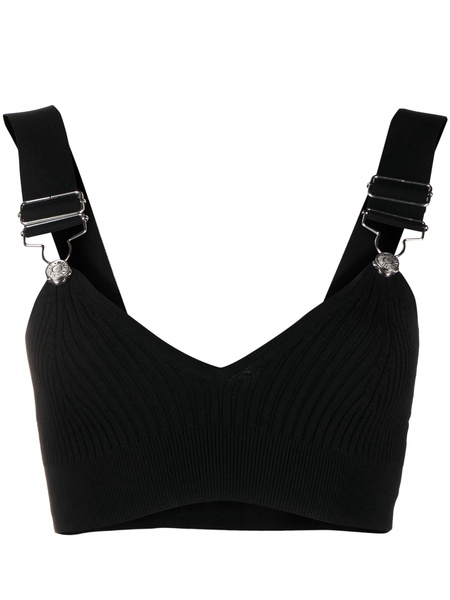 buckle-straps ribbed cropped top