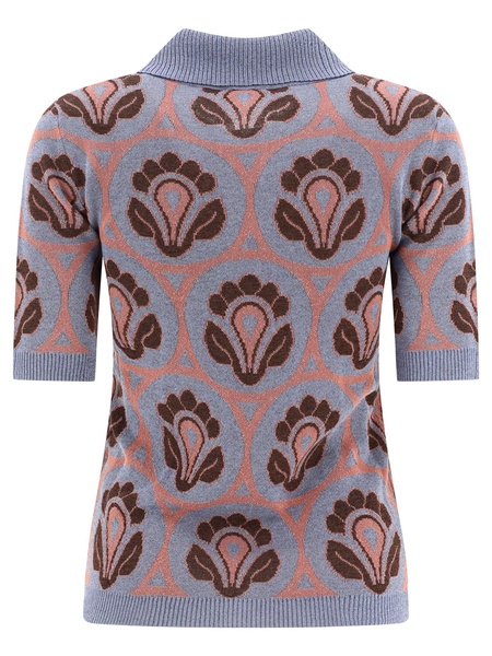 Etro Floral-Jacquard Short-Sleeved Knitted Polo Top