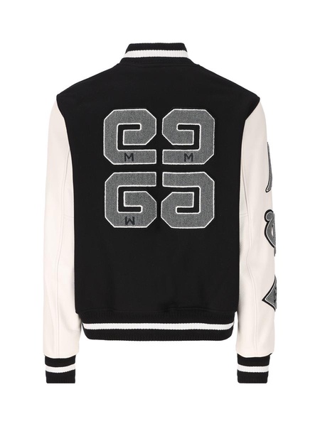 Patches And Embroidery Bomber Jacket Casual Jackets, Parka White/Black