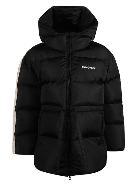 Black Hooded Down Jacket for Women by PALM ANGELS