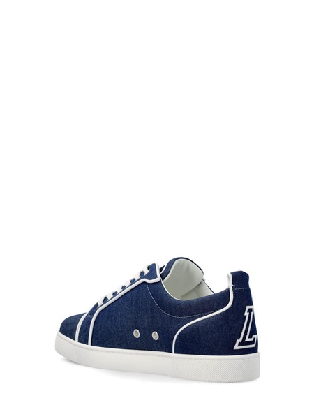 Varsijunior Leather-Trimmed Embroidered Denim Sneakers