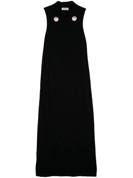 Jil Sander Long Black Dress In Fine Wool Knit