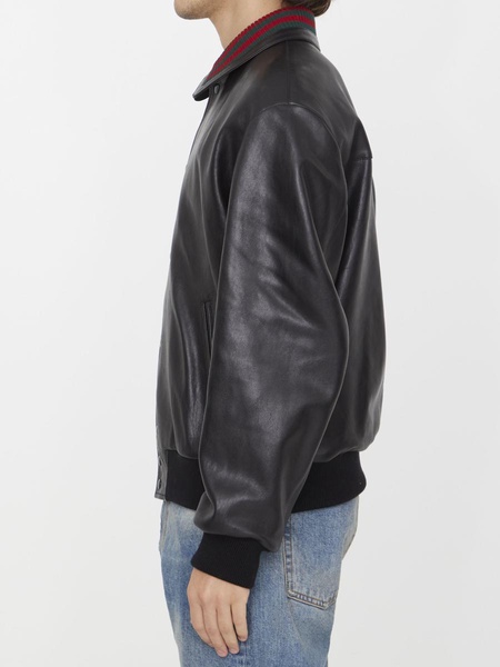 Black Leather Bomber Jacket