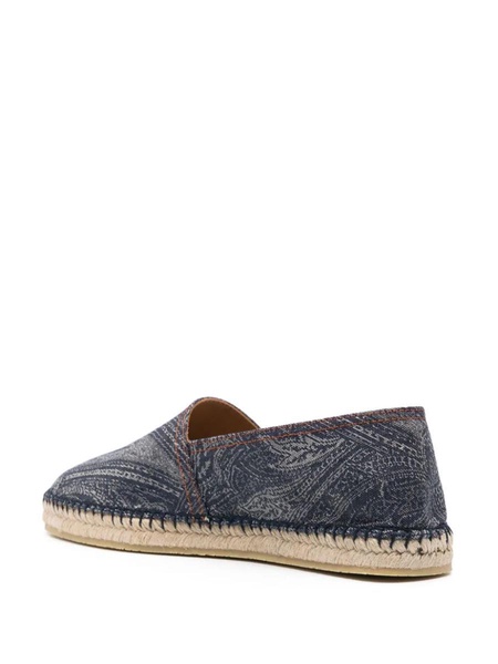 Navy Blue Espadrilles With Paisley Jacquard Motif