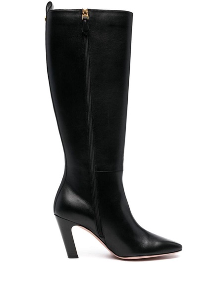 Black Leather Knee-High Heeled Boots