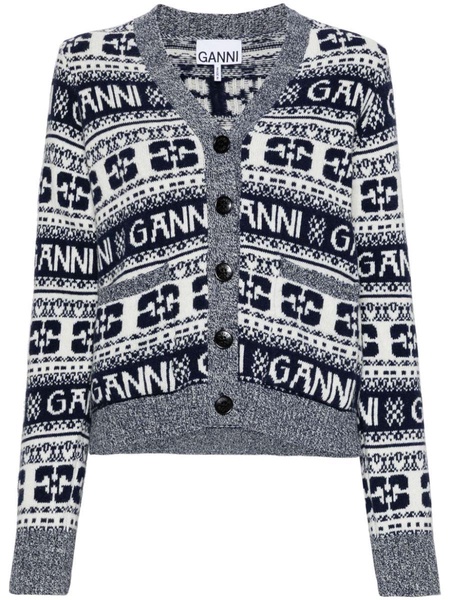 Ganni Logo Wool Mix Cardigan Clothing