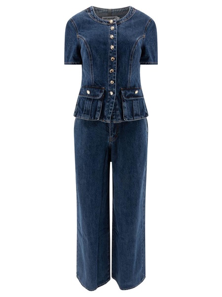 Self-Portrait Denim Buttoned Jumpsuit