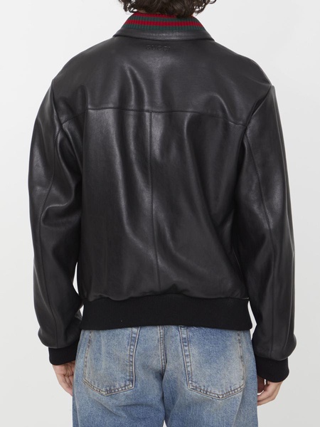 Black Leather Bomber Jacket