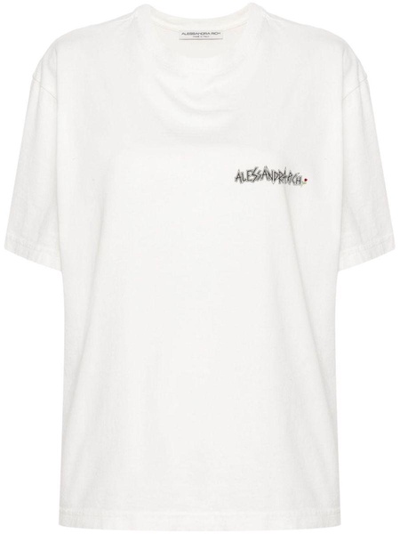 Alessandra Rich White Multicolour Cotton T-Shirt