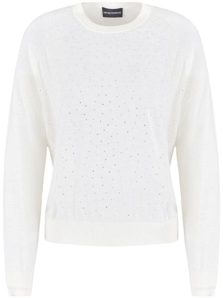 Plain-knit wool jumper with micro rhinestones