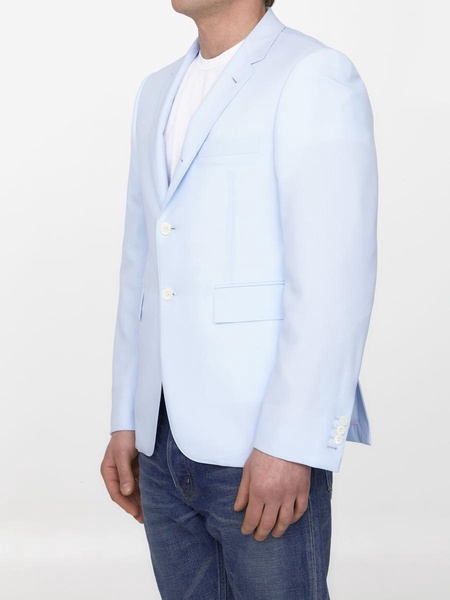 THOM BROWNE Men's Single-Breasted Wool Jacket in Light Blue for SS23