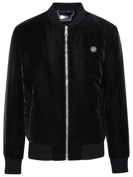 Philipp Plein Black Polyester Bomber Jacket