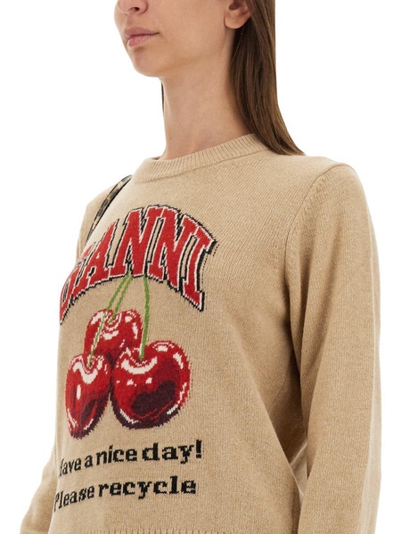 Ganni Pullover With "Cherry" Graphic