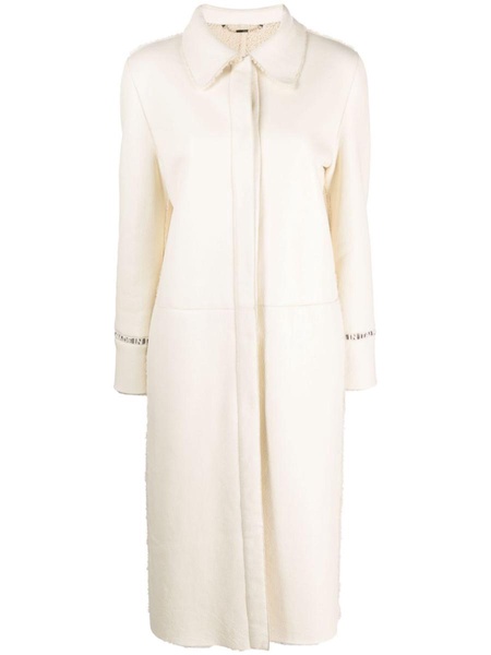 Fendi Logo-Embroidered Leather Midi Coat