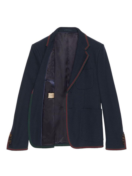 Navy Blue Cotton Blazer with Web-Stripe Trim