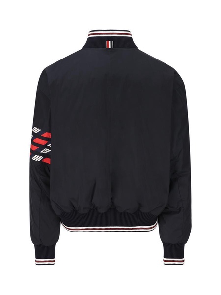 Thom Browne 4-Bar Striped Zipped Puffer Bomber Jacket