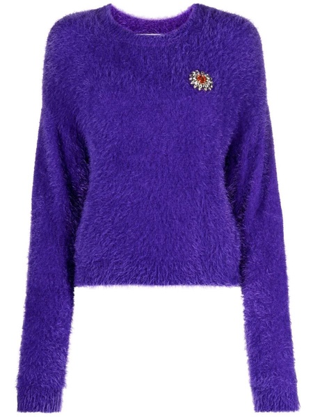 floral-appliqué brushed jumper