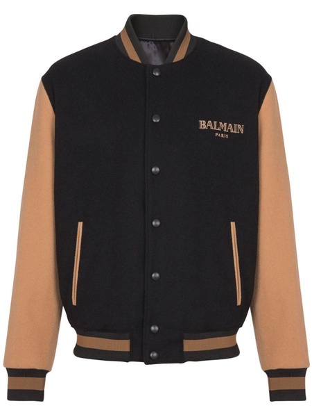 Balmain Virgin Wool Bomber Jacket With Logo Embroidery