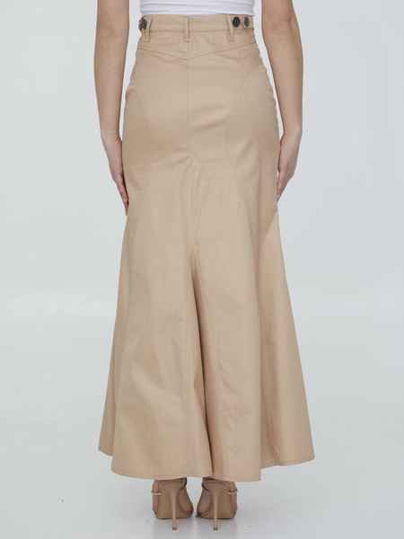 BURBERRY Cotton Gabardine High-Waisted Long Skirt - Beige