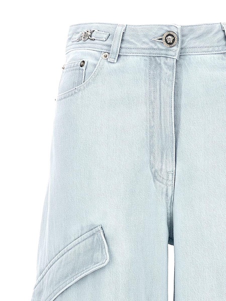 Versace Woman Light Blue Denim Cargo Jeans